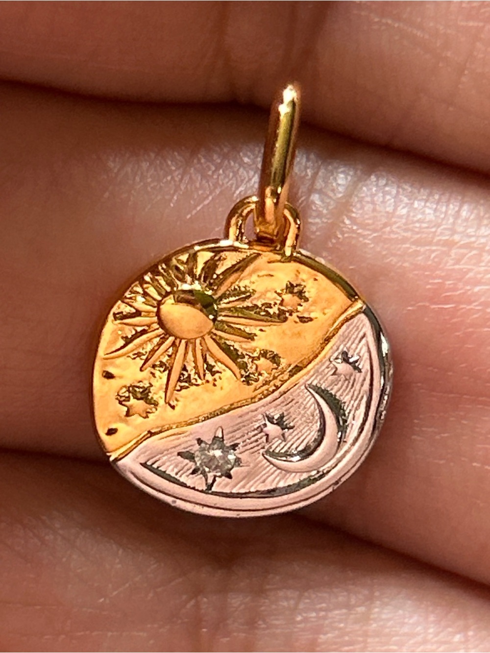 S925 Sterling Silver Celestial Gold Sun Silver Moon Stars Mini Pendant Charm
